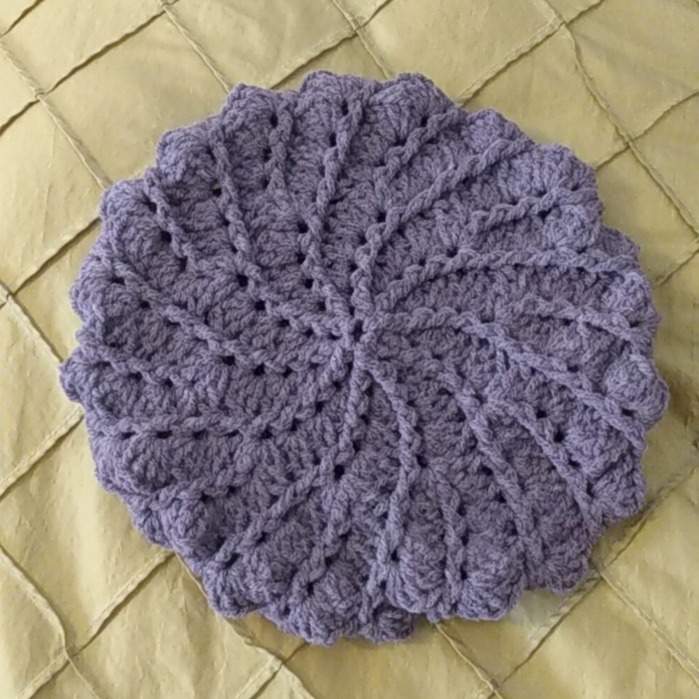 Women's Small Lavender Handmade Crocheted Spiral Beret